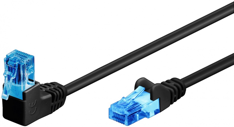 Imagine Cablu de retea cat 6A UTP cu 1 unghi 90 grade 1m Negru, Goobay G51529